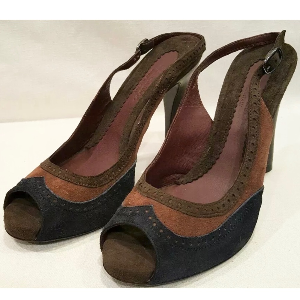 Sportmax Suede Wingtip Open Toe Heel